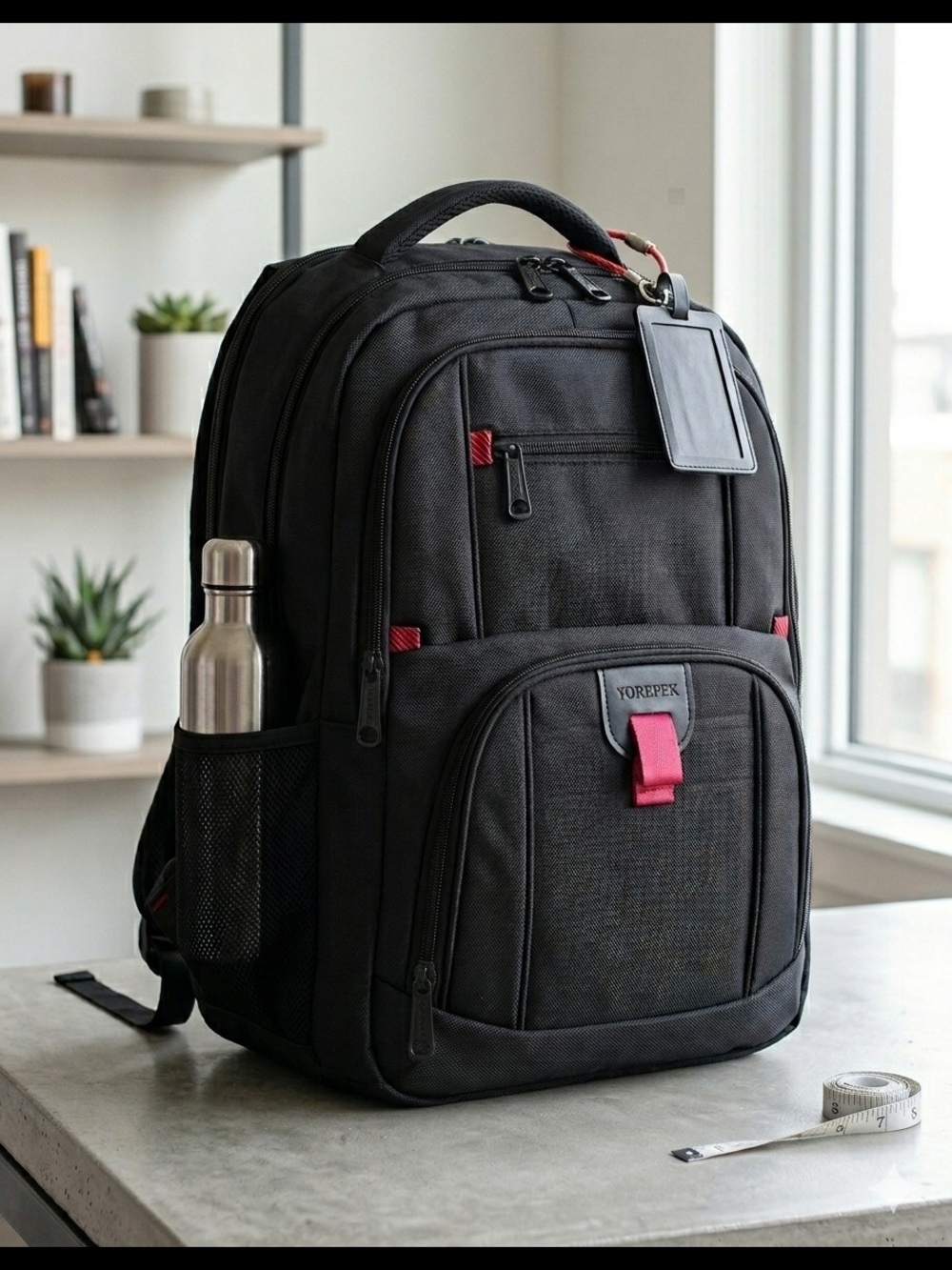 Yorepek Black Backpack with Red Accents.